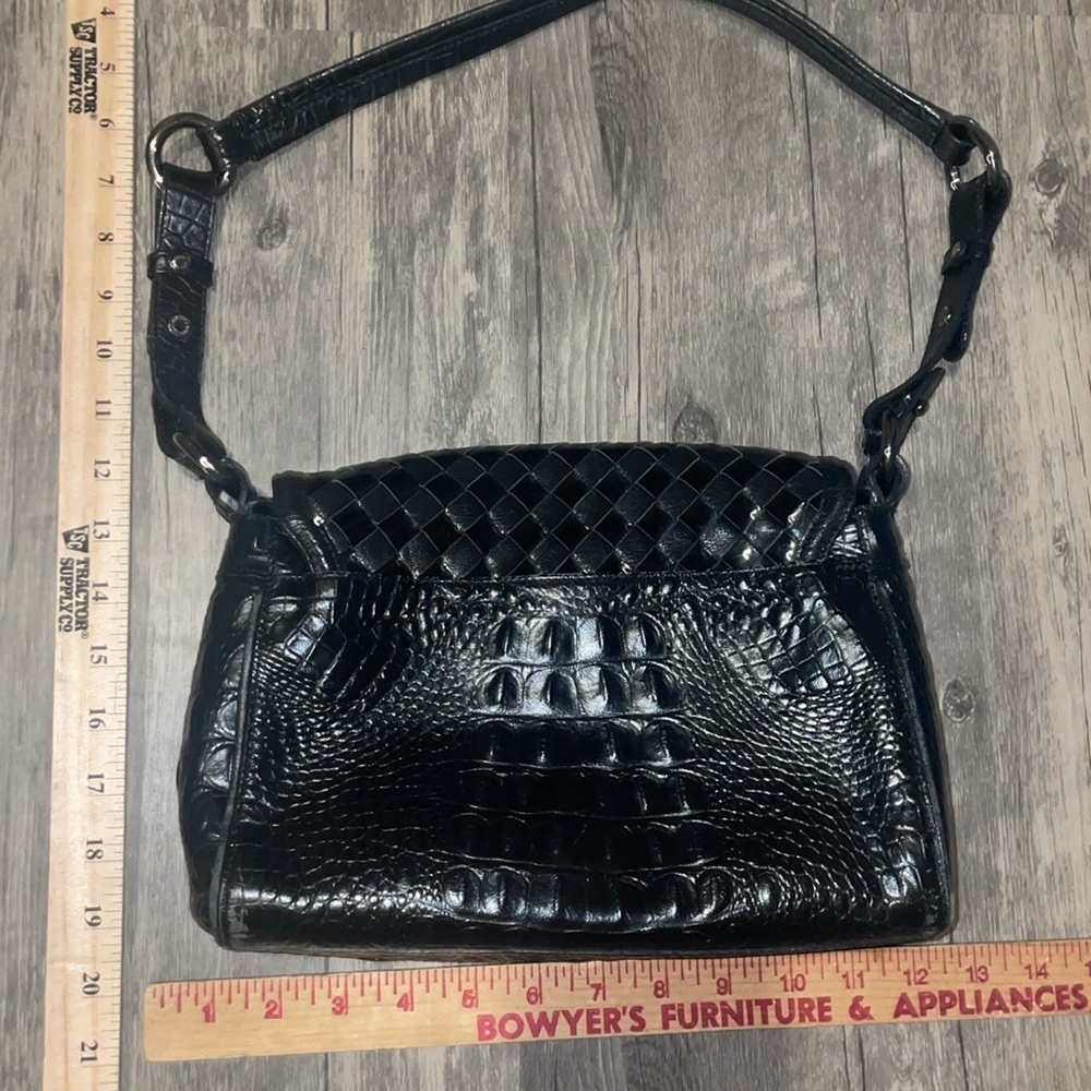 BRAHMIN Black Croc Embossed / Woven Leather Shoulder Bag - Picture 7 of 11